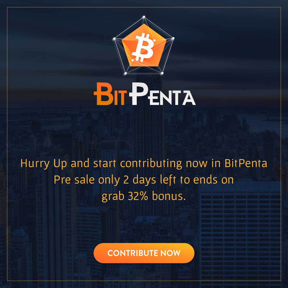 Hurry Up and start contributing now in BitPenta Pre sale only 2 days left to ends on Presale with 32% bonus. 
bitpenta.com/penta-ico
bitpenta.com/contribute

#exchange #cryptocurrency #trading #forex #forextrading #ICO #token #ethereum #bitcoin #autotrading #cryptotrading