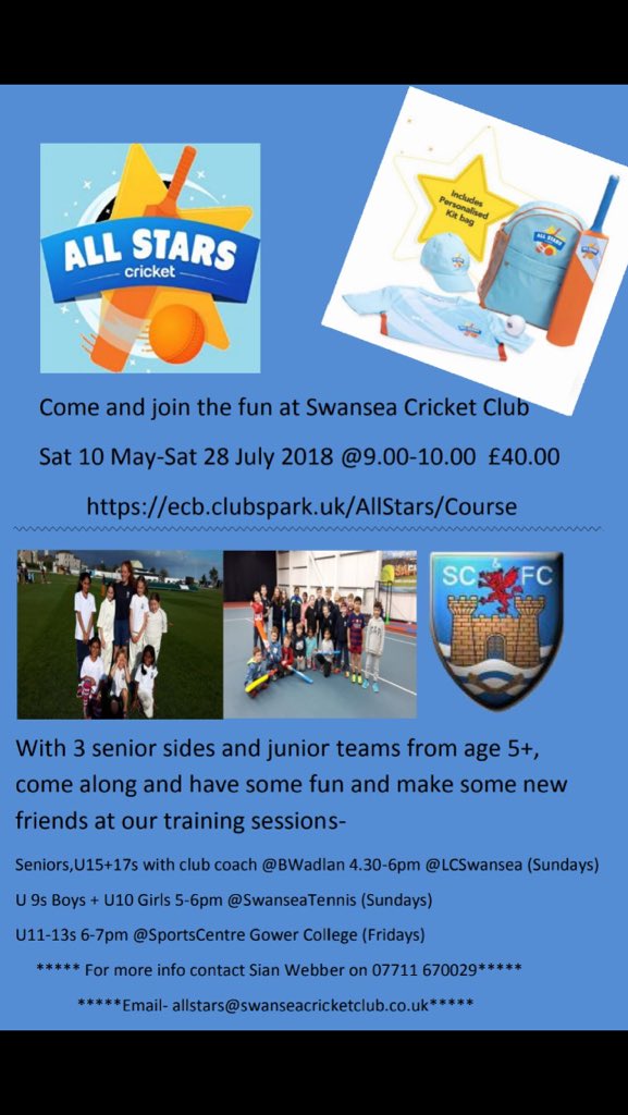 SwanseaCricket's tweet photo. Why not come and enjoy some Cricket 🏏 at a first class ground. Options for all juniors and seniors. https://t.co/cLyAlD9q2q