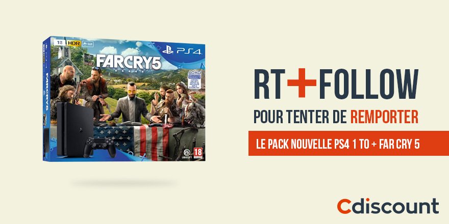 SchnapsyX's tweet photo. 🎁 #Concours 

À gagner : Pack #PS4 + #FarCry5 ➡ https://t.co/VI4b2fKev3

✅ Pour participer : RT + Follow @Cdiscount

🗓 TAS 05/04 by #GameDealer_Fr via @c0nvey https://t.co/FPfLq3t7n6