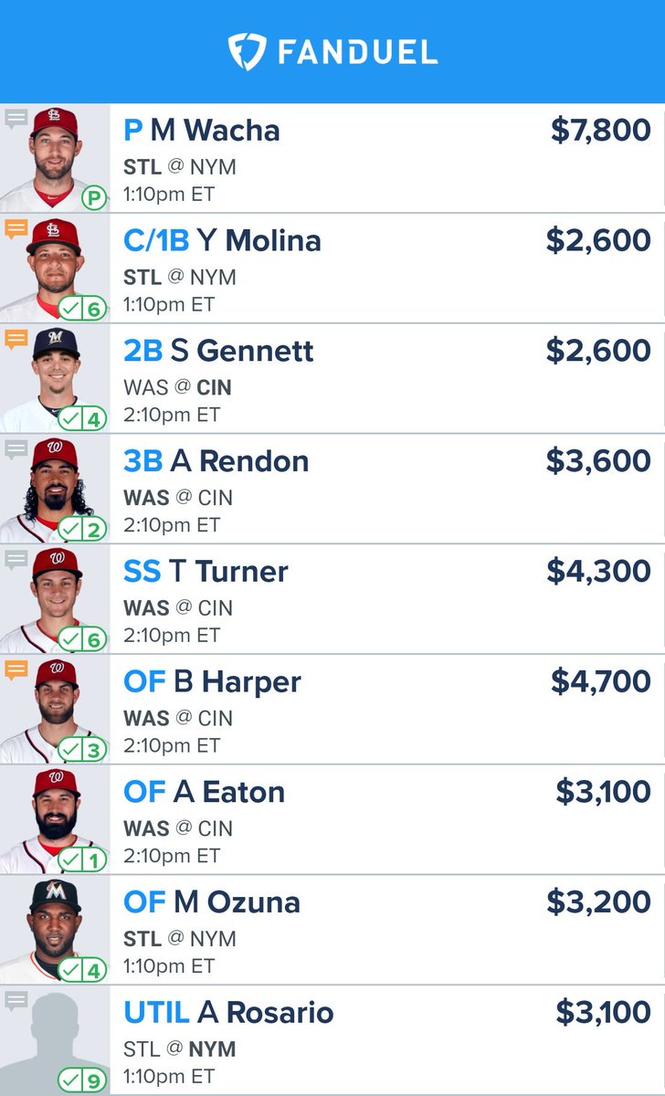 EliteDFSGurus's tweet photo. Starting baseball up!!!! Let's go boys. 1:10 Only Slate. Goodluck! #MLB https://t.co/00kMDoWADg