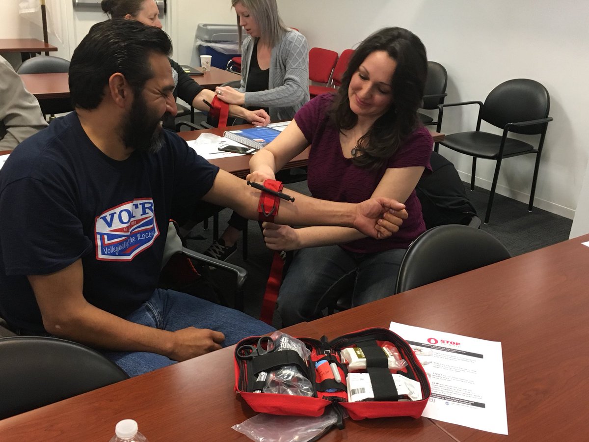 SaveALifeDenver's tweet photo. Today is National Stop the Bleed day and @cowyredcross is teaching how to do just that by applying pressure and using tourniquets. Important things to know in today’s world. #stopthebleed #SALD https://t.co/weHpDHnj2q