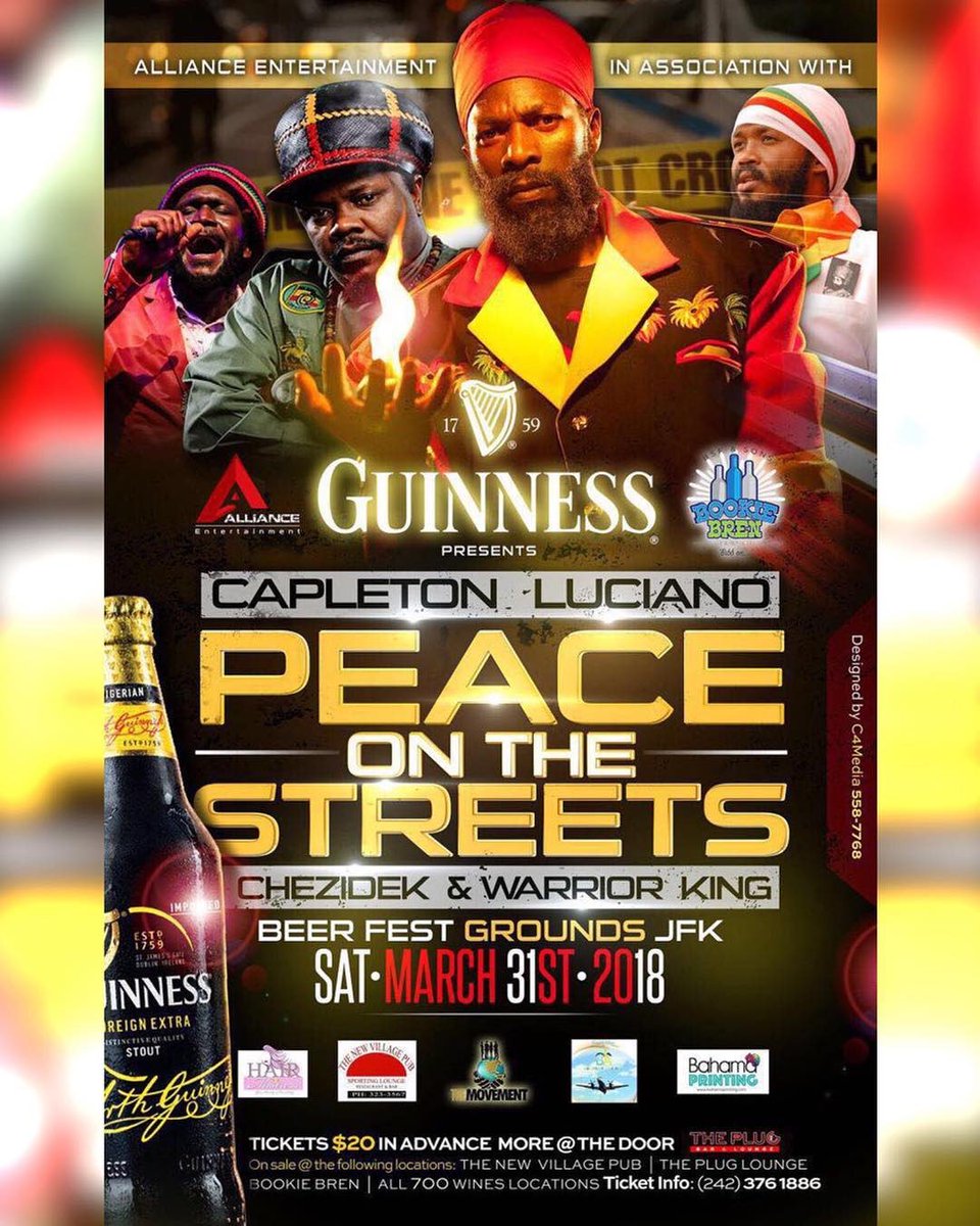 capletonmusic's tweet photo. I’m in Nassau Bahamas now & will perform today 3/31/18 #PeaceOnTheStreets Concert at #BeerFestGroundsJfk presented by #AllianceEntertainment https://t.co/JHsJfUQCMQ