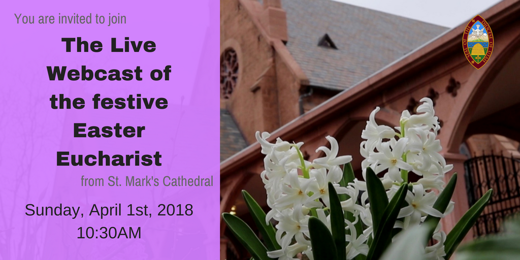 To participate in the live Easter Eucharist webcast, visit bit.ly/2GkEG6i on April 1st at 10:30AM. Join Bishop Scott Hayashi &amp; The Rev. Tyler Doherty for the #celebration from the historic St. Mark's Cathedral in downtown #SaltLakeCity.
#episcopalutah #joinus #Easter