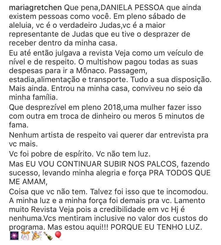 bchartsnet's tweet photo. Gretchen MASSACRA revista Veja e chamada desrespeitosa. https://t.co/WRz9tSqxmK https://t.co/avQlWL7IOa