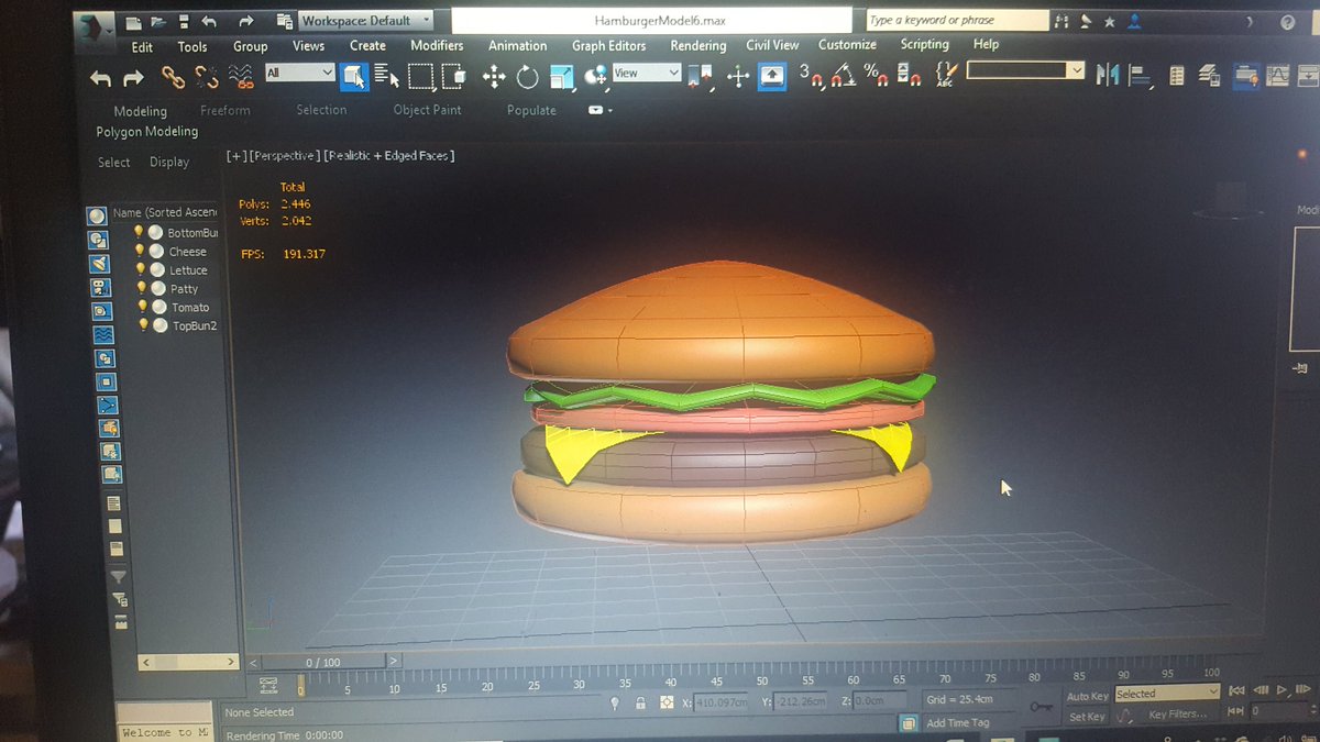 NaciaSGS's tweet photo. Cheesburger all assembled. Now it needs some more tweaking n textures n it's done. I could sit for hrs playing around wit this thing just 2 try 2 perfect it. But programming awaits. Ugh. @ScaryGoodS #milestonegoals #indiedev #gamedev https://t.co/ZMurSaARss