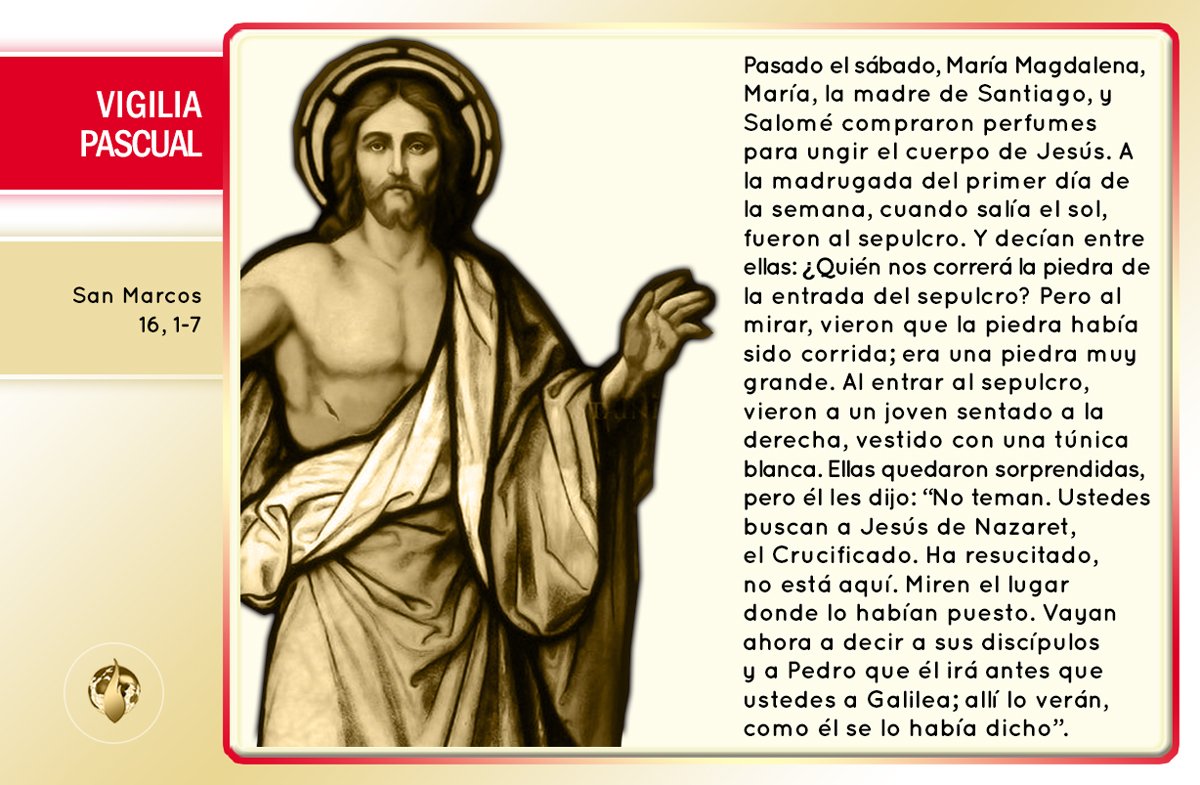 #EvangeliodelDía Misa de la Vigilia Pascual
El primer día de la semana, de madrugada, cuando todavía estaba oscuro, María Magdalena fue al sepulcro. 
¡Feliz Pascua de Resurrección!