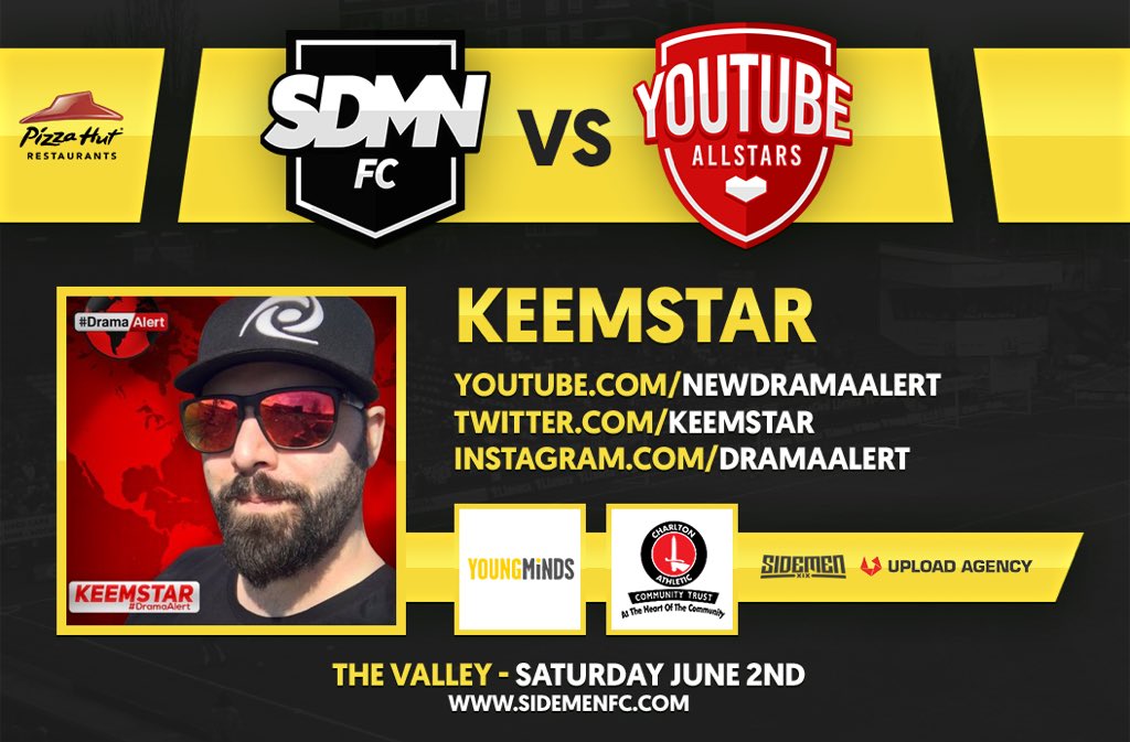 SDMNFC's tweet image. We are pleased to announce the first debut player of this years SDMN charity match is @KEEMSTAR!