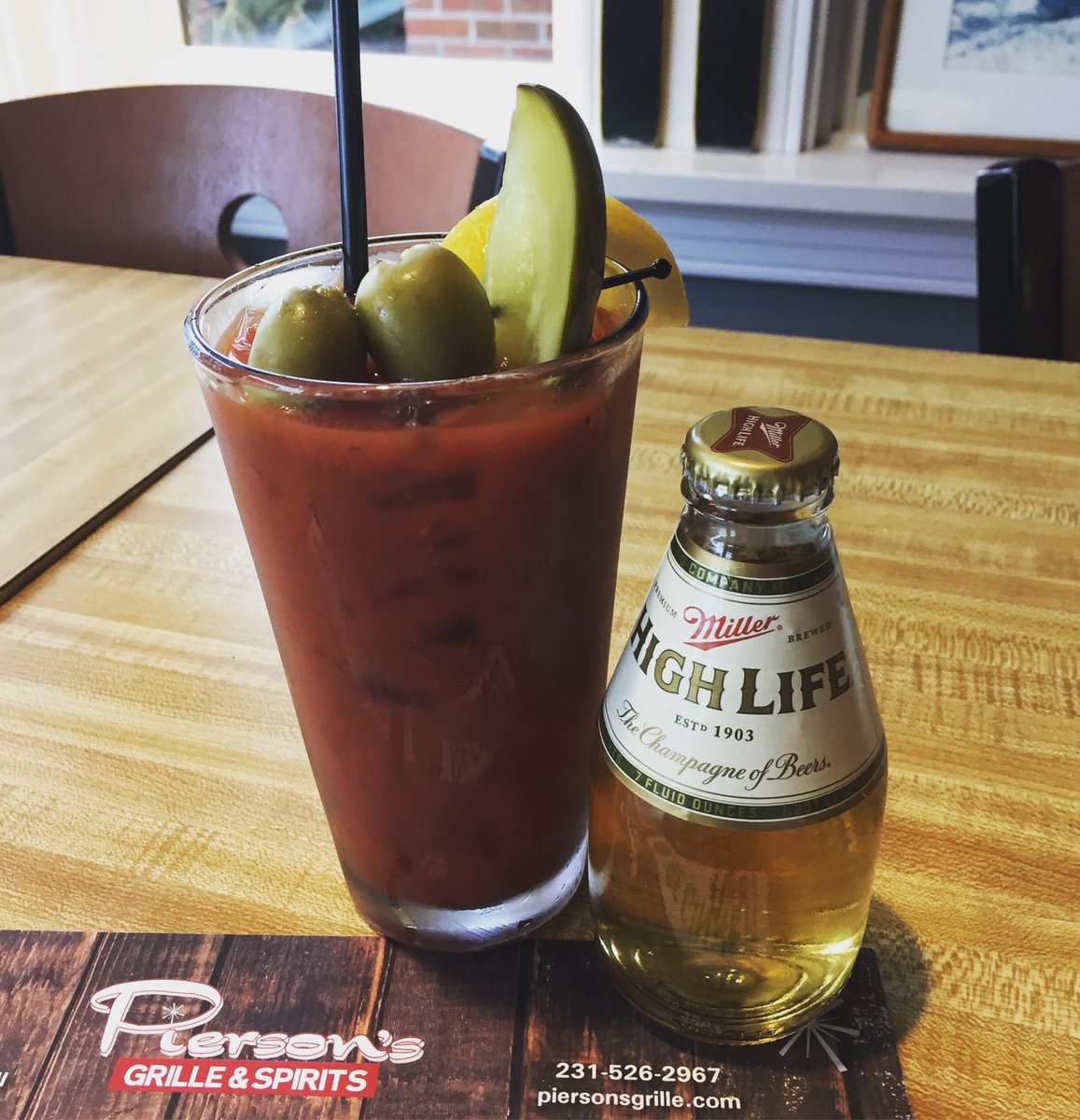 piersonsgrille's tweet image. Nothing goes with brunch like a #BloodyMary. Nothing goes with a Bloody Mary like a #HighLife chaser.#champagneofbeers