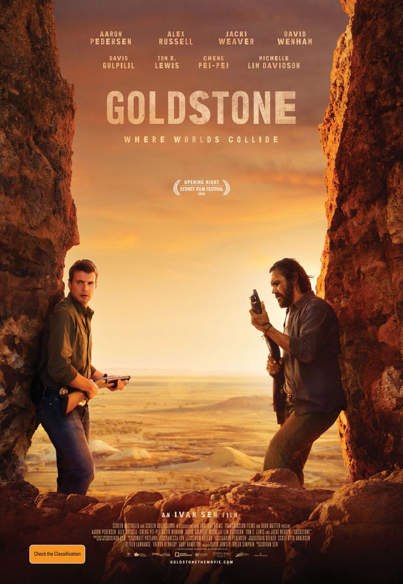 jee00's tweet photo. Just saw my 40th film (in a theater) for 2018 and it makes my Top 5 #Goldstone is a beautiful film with outstanding turns by #AaronPedersen @Alex__Russell #DavidGulpilil & #JackiWeaver Add quadruple threat #IvanSen film to your “must see” list #StarringSaturday 🎬🎞📽🍿 https://t.co/93evQr60n7