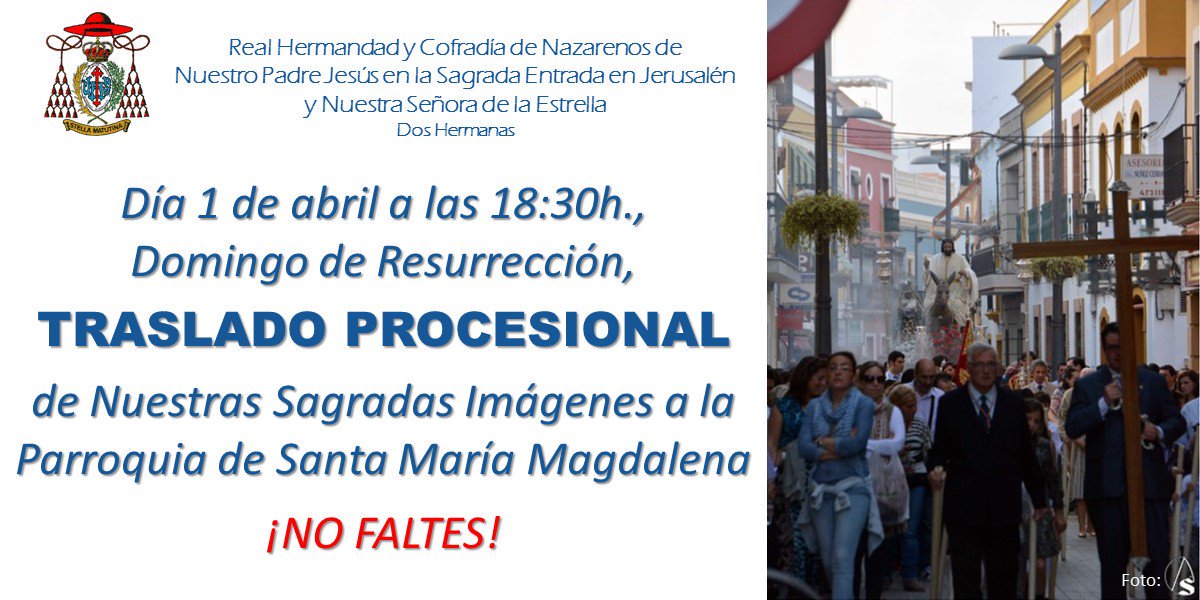 Agenda| Traslado Procesional de los titulares de la Hermandad de la <a href="/borriquitadh/">Hdad. de la Borriquita DH</a> a la Parroquia de Santa María Magdalena, os invitamos a acompañarlos!!

🕐 18.30 horas

#TDSCofrade #TDSProvincia