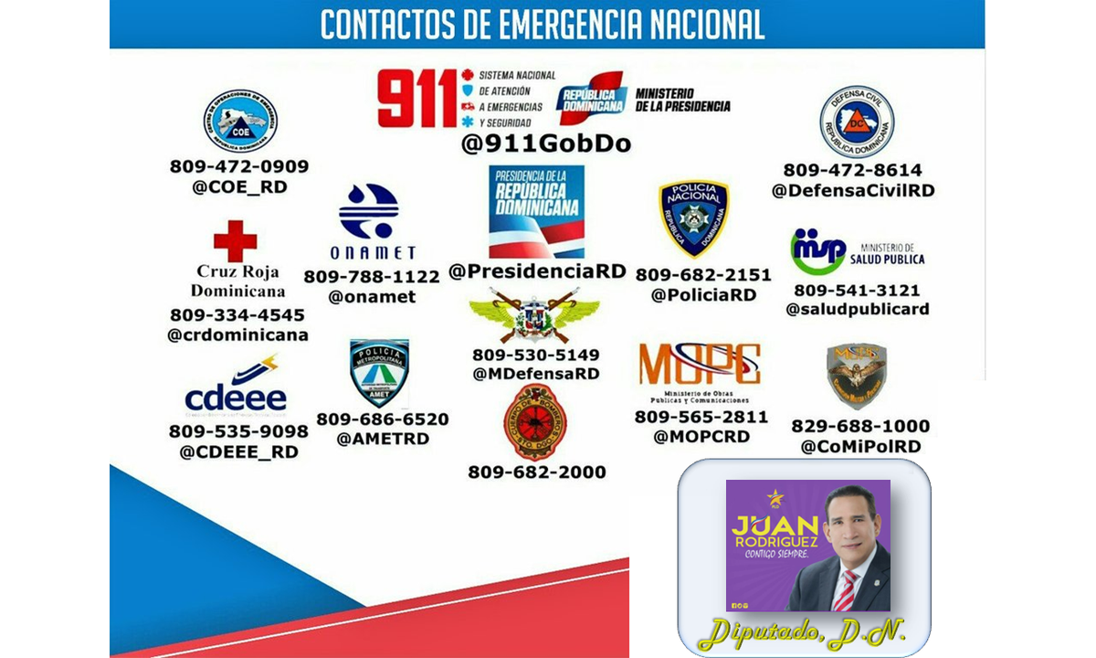 JuanRodriguepld's tweet photo. Preserva tu vida y la de tu familia, lleva contigo estos números de emergencia. #SS2018 #SS18 #SemanaSanta #SemanaSantaSegura2018 #UniónSantaSS2018 #JuanRodriguezPLD #JuanRodriguezSS18 https://t.co/Ra36g9CHu8 https://t.co/nr9xxTY7W5