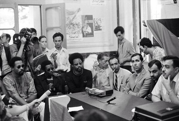 Eldridge Cleaver & David Hilliard of the Black Panther Party holding a press conference w/ the Palestinian Liberation Organization (PLO) in Algiers, Algeria @ the Pan-African Cultural Festival, 1969