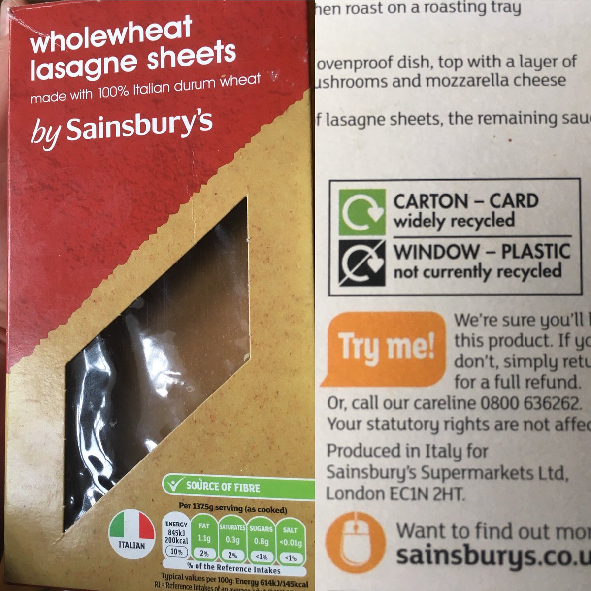 PlasticShmastic's tweet photo. Thanks @sainsburys for providing my lasagne with a window. Some fools would call it unnecessary but you and I know that pasta is extremely scared of the dark and if stressed will release adrenaline negatively effecting the favour. #grateful https://t.co/7pkOOcCOR6