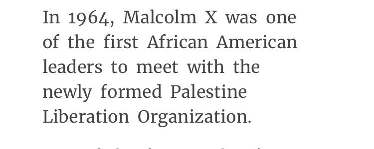 “The ever-scheming European imperialists wisely placed Israel where she could geographically divide the Arab world, infiltrate & sow the seed of dissension among African leaders & also divide the Africans against the Asians.” - Malcolm X meeting w/ leaders of the PLO in 1964