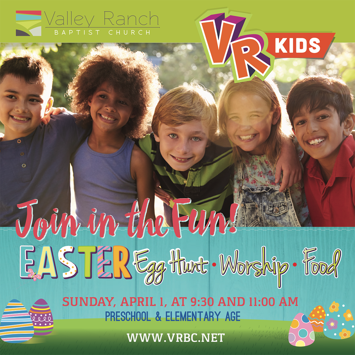 ValleyRanchBC's tweet photo. Celebrate Easter at VRBC!
Kids, join us at 9:30 or 11 a.m. for a FUN Easter celebration! Preschool through 5th graders will enjoy Kids Worship, fun snacks and an Easter Egg Hunt! See you tomorrow! https://t.co/PUMe7Kesny