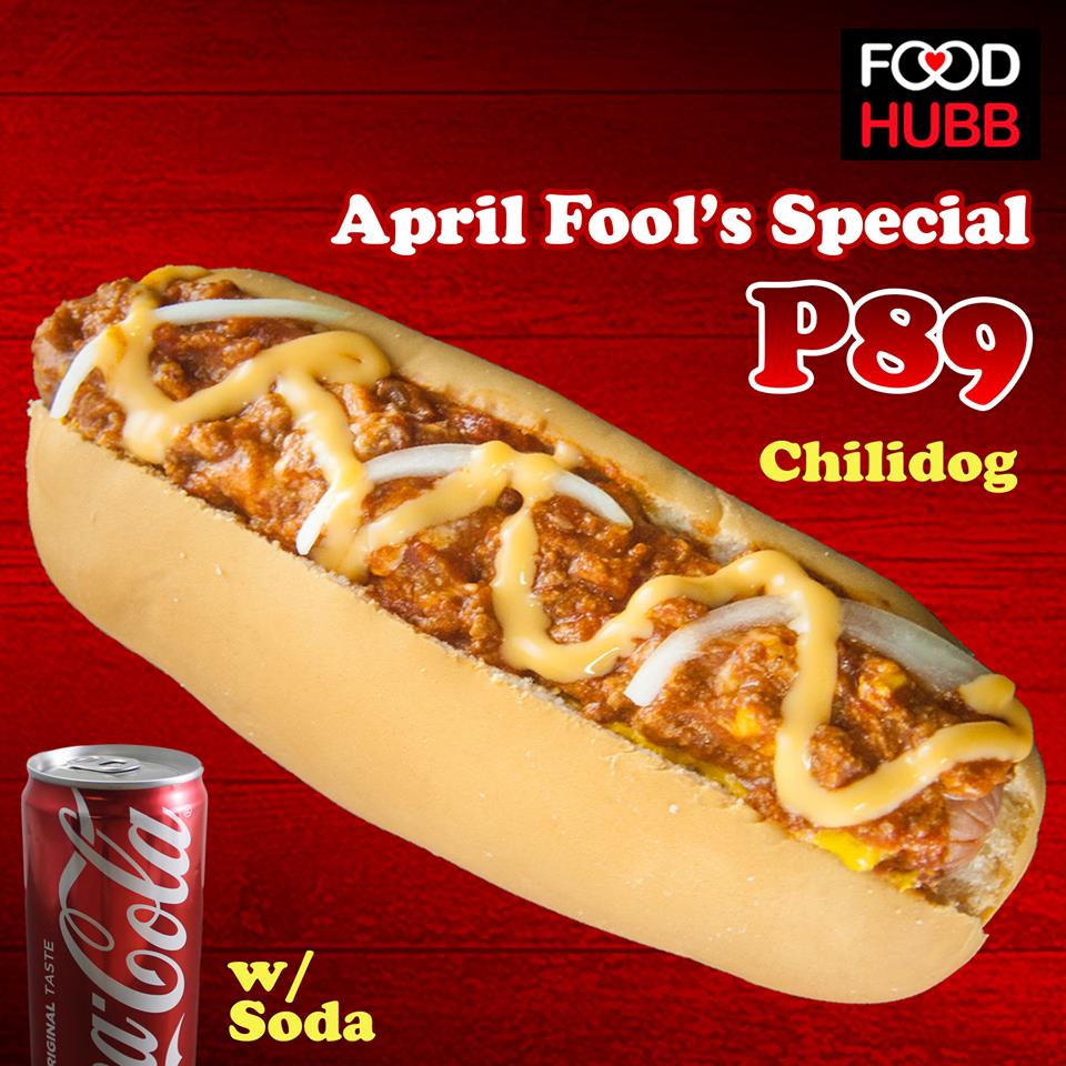 Chilidog para sa barkada mong puro hambog!  😋

Avail our freshly made CHILIDOG with soda for only ₱89 🌭🌭🌭
Promo runs from April 1-8 only, order now!

#AprilFools
#FoodHubb