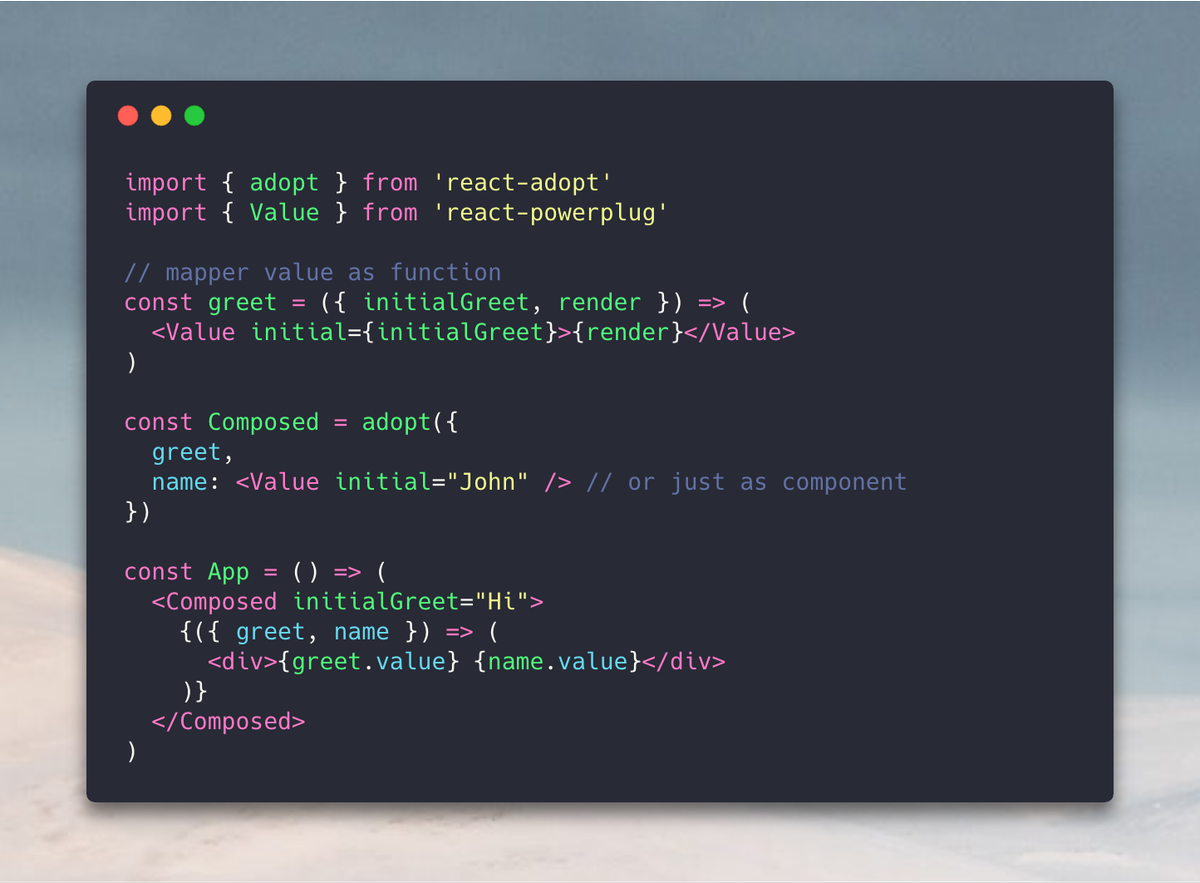 pedronauck's tweet image. 🚀 React Adopt new release v0.2.1 #react #javascript #renderprops
✅ Mapper values as a function for custom render props
✅ Retrieving props from composed component
🔗 More info: github.com/pedronauck/rea…