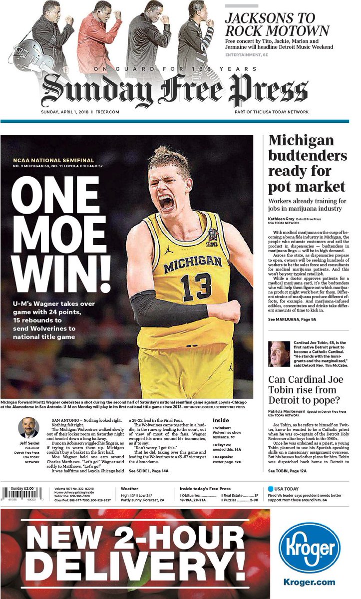 Detroit Free Press On Twitter Our Sunday Front Page Wolverines Finalfour