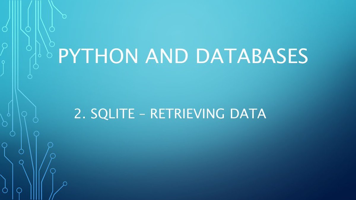 dataloco's tweet image. Python and Databases 2 - SQLite - Retrieving Data dub.io/tw/40161832 #python_programming #learn_python