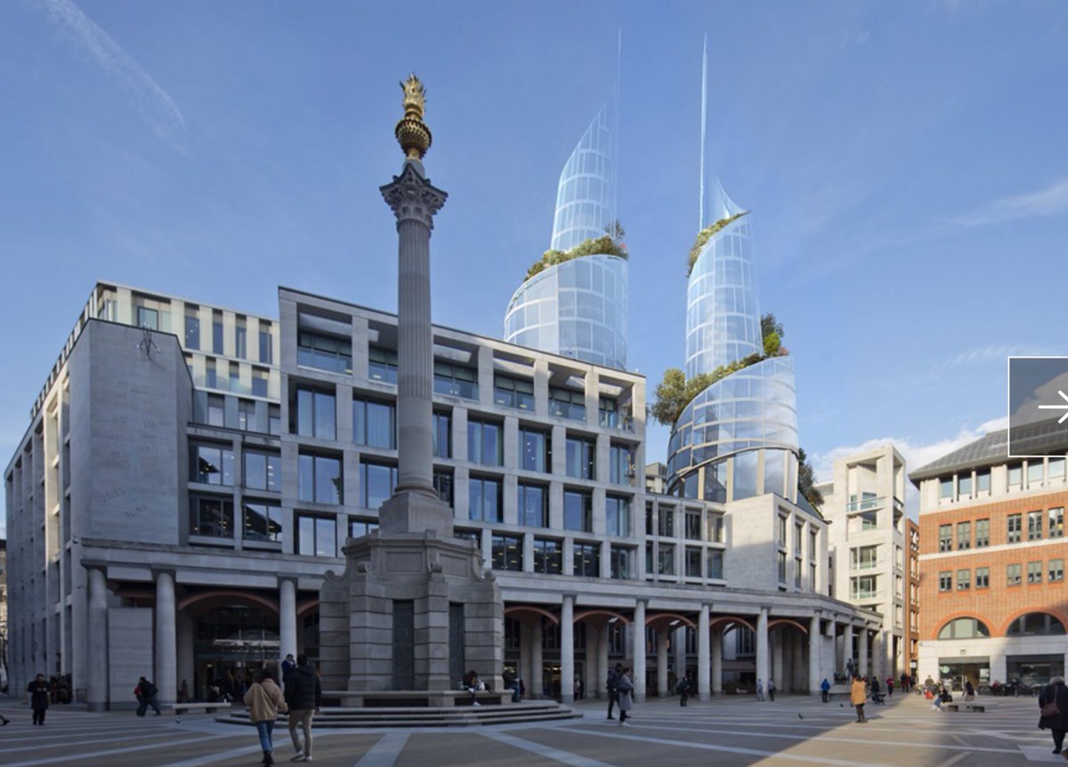 AJ reveals two twirly towers, funded by dirty Russian money, which are set to replace CBRE offices on Paternoster Square. Note date.