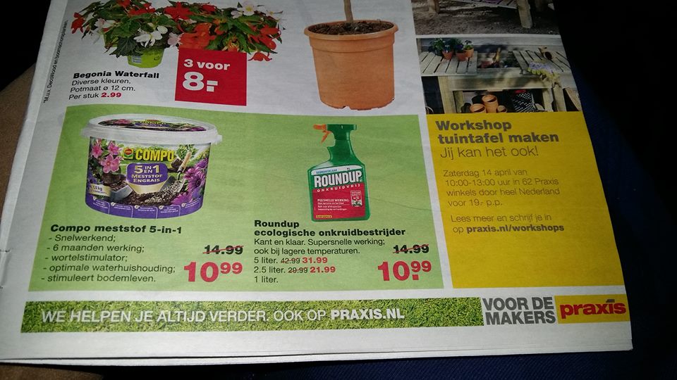 BoswachterFrans's tweet image. Ongelofelijk, de Praxis Bouwmarkt heeft #Roundup @MonsantoCo @Bayer te koop staan als een ecologisch product. Zijn ze nu helemaal van de pot gerukt. Het meest giftige spul van de wereld ecologisch te noemen! Graag zoveel mogelijk RT, zodat het uit de schappen verdwijnt.