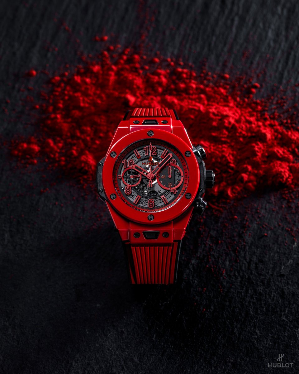 Hublot's tweet photo. New #BigBangRedMagic. The colour is achieved through a major innovation whereby a fusion of pressure and heat sinters the ceramic without burning the pigments. #Baselworld https://t.co/HcfZvmhyog