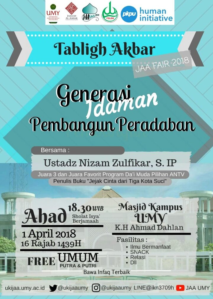 Jgn lupa, MALAM INI habis magrib ya 😊. Yuk mari kita ramaikan masjid <a href="/UMYogya/">UMY</a> melalui "Tablig Akbar: Generasi idaman Pembangun Peradaban"