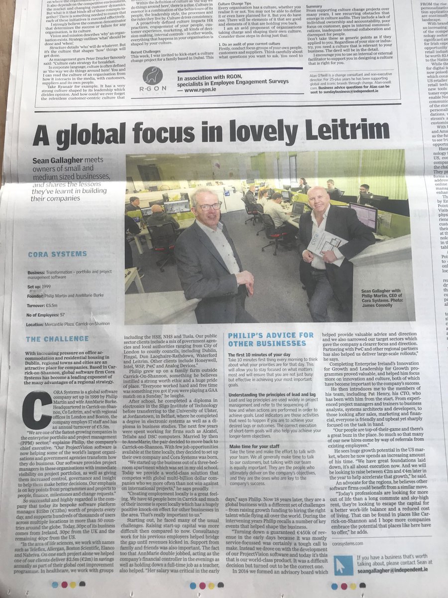 corasystems's tweet image. Pick up a copy of today’s @TheSundayIndo to read all about how @PippyCora is running a global tech firm from #CarrickonShannon - thanks to @seangallagher1 for visiting us!