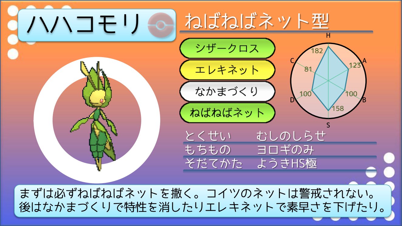 てつぼう ポケモンusum育成サンプル ねばねばハハコモリ こいつの先発ねばねばネット を警戒しない人が多いので 場作りしやすいポケモン なおヨロギにしているが そもそも弱点が多すぎるのでタスキの方が使いやすい T Co Ibgpw3xtij Twitter