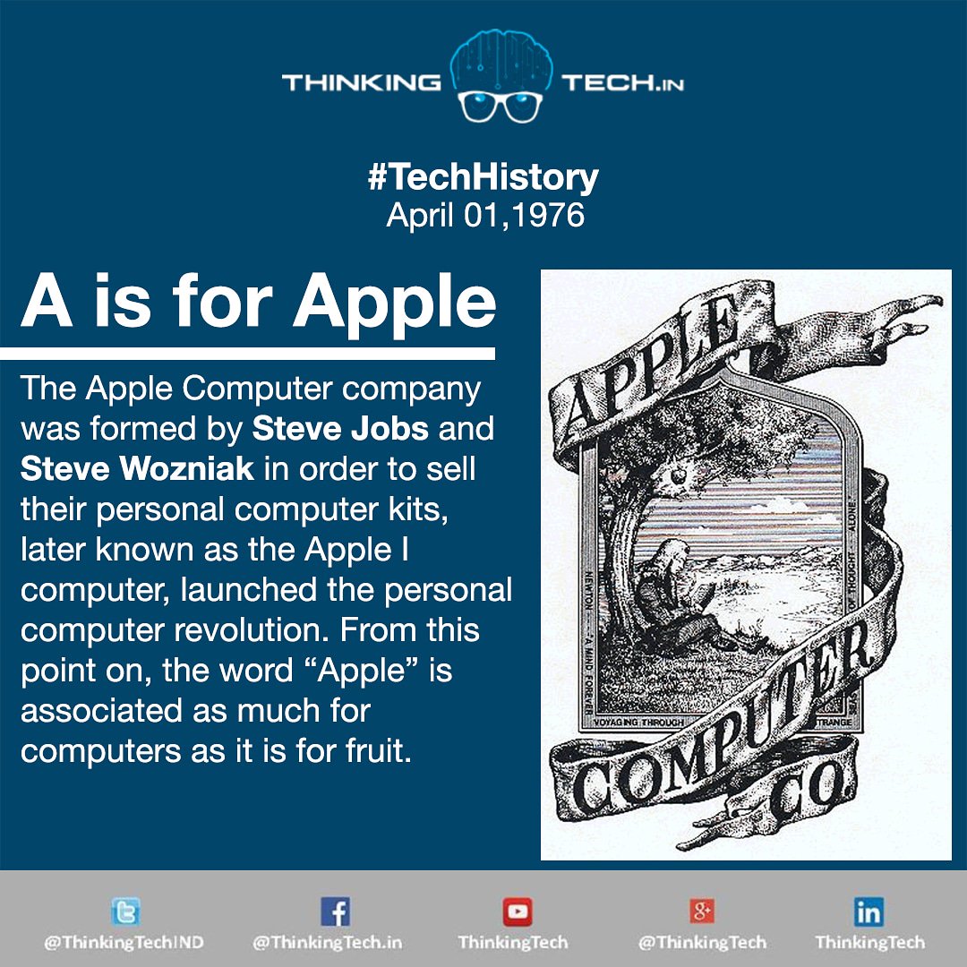 ThinkingTechIND's tweet photo. #TechHistory | April 1st
The @Apple #computer company was formed by @stevejobs and @stevewozniak in order to sell thier #personalcomputer kits, later known as the #AppleIComputer 

#apples #applecomputers #SteveJobs #stevewozniak #History #April1 #tech #technews  #ThinkingTechIND https://t.co/FlVeezhKgG