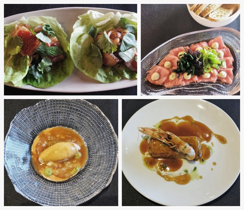 oliueta's tweet photo. Rom Roses Restaurant i taverna. Sam de papada de porc rostida. Sashimi de tonyina. Cocktail de gambes, sorbet de salsa rosa, suc de gamba. Caneló de rostit amb escamarlans. #aRoses #AltEmpordà #visitroses #Romrosesrestaurant @pere_planaguma #FaustoRom #AlbertLorenzo #romroses https://t.co/NX8su6AYVZ
