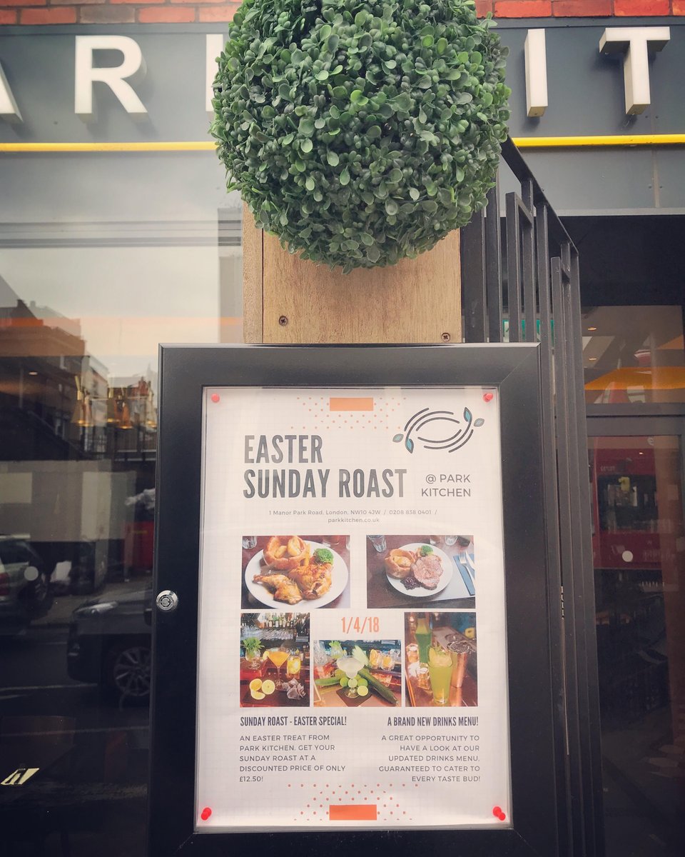 parkkitchenldn's tweet photo. With a succulent Sunday Roast and a delicious drinks menu, Easter has never tasted so good! Come and visit us at Park Kitchen today to have a wonderful Easter Sunday. #EasterSunday #SundayRoast #Cocktails #Beers #Family #Harlesden #NW10 #ParkKitchen https://t.co/WBaSWnmSou