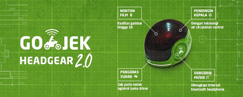 gojekindonesia's tweet photo. Segera hadir, Headgear 2.0!

Memadukan teknologi GO-JEK Dynamic Glass™ yang dapat menampilkan data digital dan holographic ke kaca helm. Headgear 2.0 dapat digunakan untuk menikmati entertainment on the go &amp; membuat kamu tetap stylish.
Tunggu tanggal mainnya! https://t.co/3gUBRdEr42