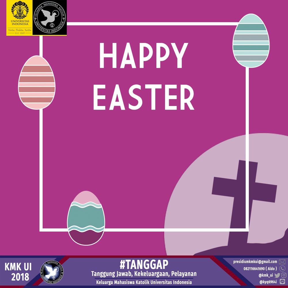 [SELAMAT PASKAH!]

KMK UI mengucapkan selamat merayakan hari Paskah.
Semoga dengan kebangkitan Kristus,
kita dapat terus hidup dengan semangat cinta kasih dan pengorbanan-Nya.

KMK UI 2018
#TANGGAP
#TanggungJawabKekeluargaanPelayanan