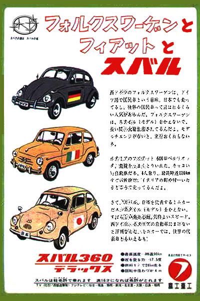 Yuki スバル360 この広告は秀悦だと思う ワーゲン フィアットと何れも永く生産されていた 東のスバル 西のワーゲン 良いキャッチコピー