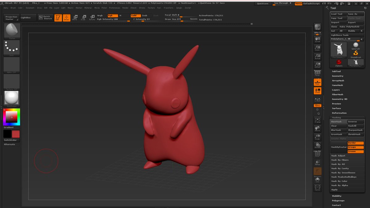StarJeff3D's tweet photo. Holy crap!
Trying to get the right shape is super hard!
*moving a bit there..no, it's too much... maybe a bit to the left aaaand no. Still not the same*
But I'm making huge progress on Zbrush and the basics are starting to really settle in.

#Zbrush #3Dmodeling #Derpachu https://t.co/VrkCHf2ETD