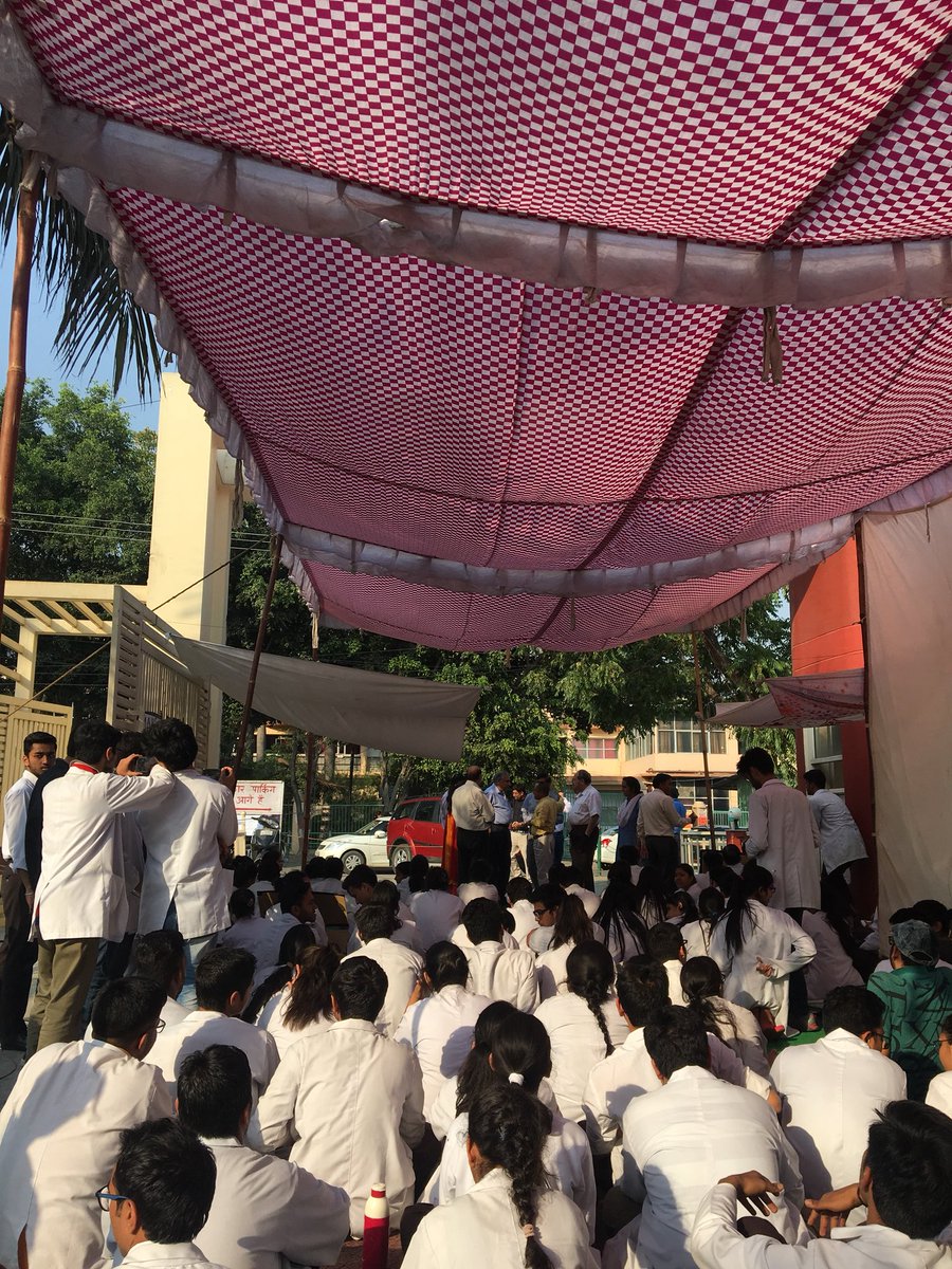 VanshikaGolani's tweet photo. Such is the dedication of the students and the authorities. Day 6! #doctorsnotbanks @PMOIndia @aajtak @ZeeNews @TOIIndiaNews @JPNadda https://t.co/AL5FQA3ZwN