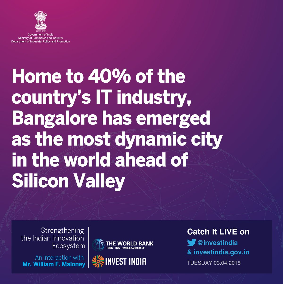 investindia's tweet image. “The potential returns on investment into R&amp;amp;D by developing countries are astounding, and could dwarf international aid flows” – Mr. William F. Maloney, Chief Economist for Equitable Growth, Finance &amp;amp; Institutions @WorldBank . Session details below  #NewIndia @CimGOI @DIPPGOI