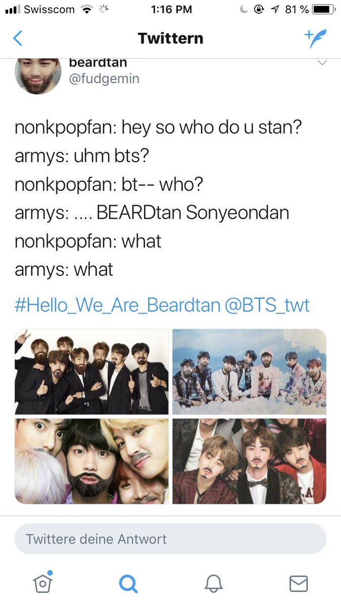 baeksji's tweet photo. when your fandom is just as stupid as you are #Hello_We_Are_Beardtan @BTS_twt https://t.co/JgXyCPOE2y
