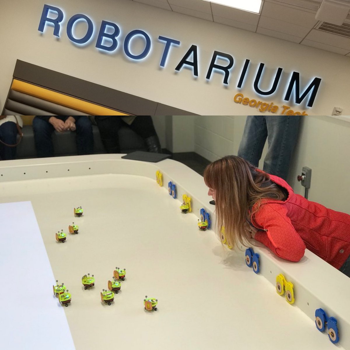 MathOldham's tweet image. I toured the #robotarium @GeorgiaTech last week. So cool! Users send in code and then the little robots follow the commands, you get a video of exactly how your robots ran the simulation! Definitely going to have my #girlswhocode try this out. #robots #coding @SprayberryHigh