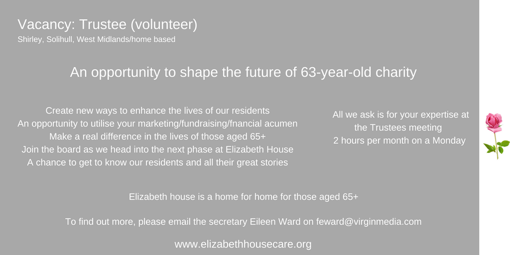 ElizabethHseOrg's tweet image. Vacancy: Elizabeth House are looking to hire a Trustee (volunteer)