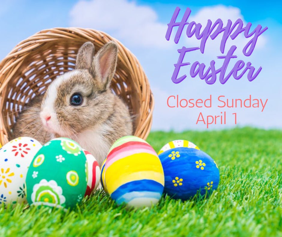 Happy #Easter! 🐰💕 We will be closed today to spend time with family and friends.