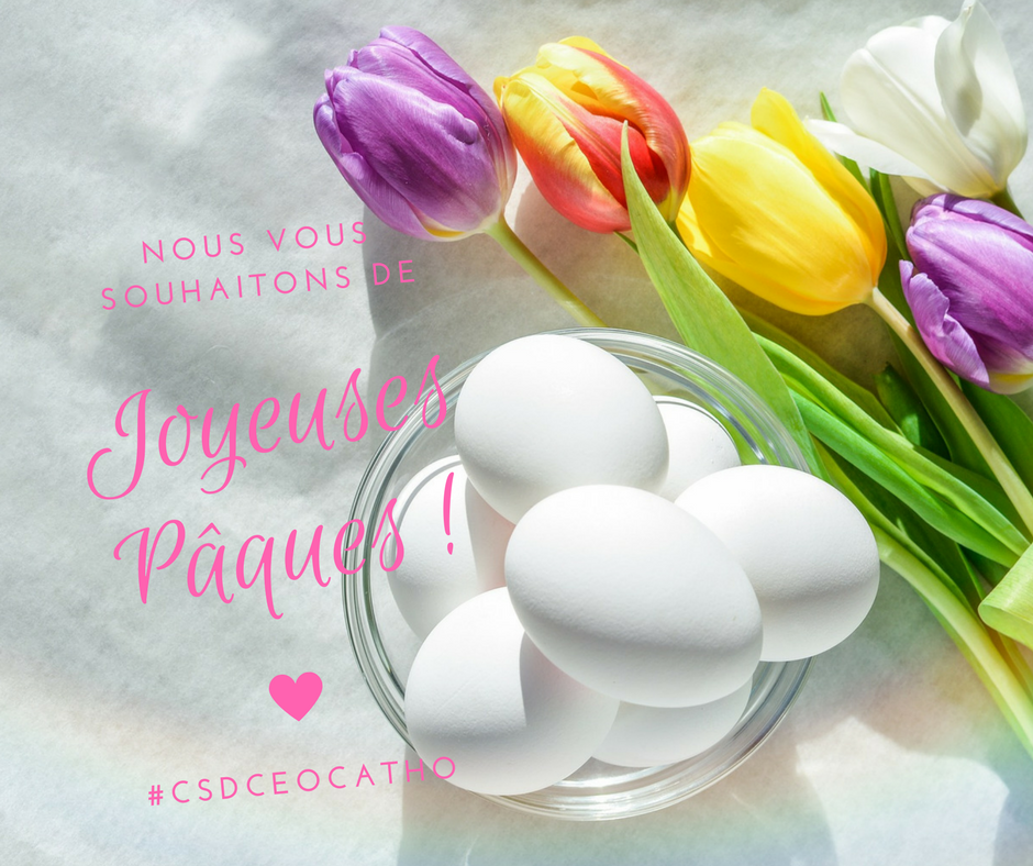Que la joie de Pâques remplisse vos coeurs. Nous vous souhaitons du soleil, du repos, du temps en famille et entre amis...et un peu de chocolat! #CSDCEOcatho