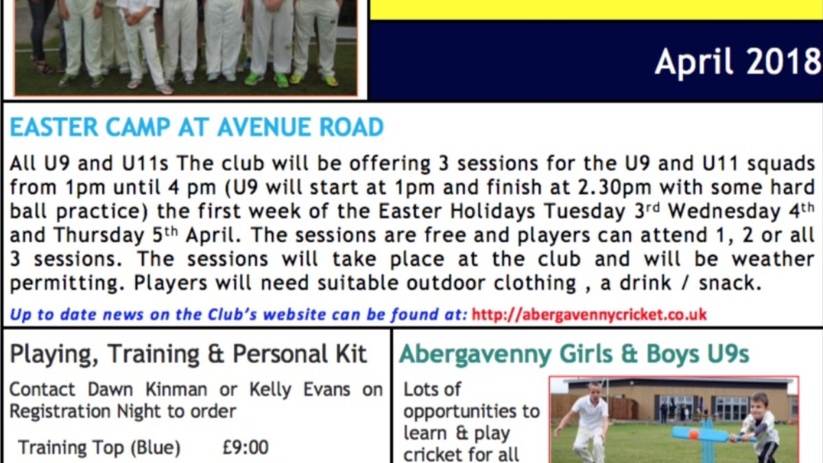 AbergavennyCC's tweet photo. Easter Camp at @AbergavennyCC 

For Under 9's and Under 11's 

On Tuesday 3rd, Wednesday 4th and Thursday 5th April

For more information get in touch 

@CricketWales @GlamCricket @AberVoice @KinnersNK @geraint_leach @Geoffshack @MonSportDev https://t.co/Ekb8oLyGap