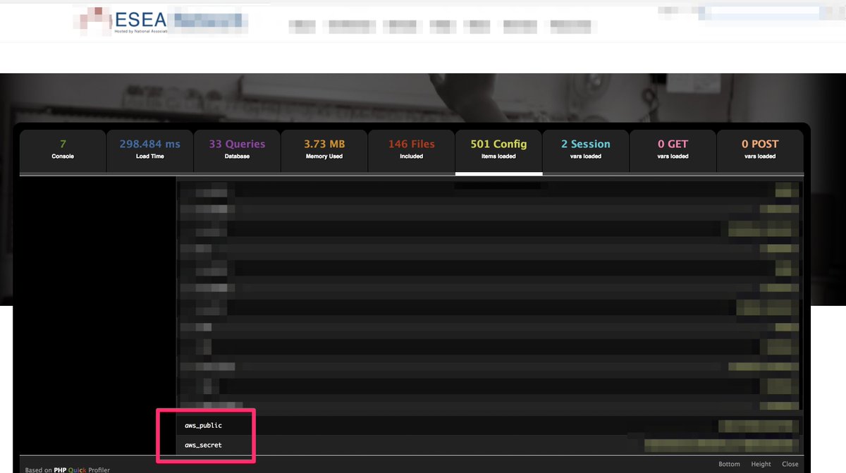 ninoseki's tweet image. U.S. Department of Education / Elementary and Secondary Education Act (ESEA) related website exposes AWS secret key via #FuelPHP profiler.
Note: I’ve reported this issue to @USCERT_gov few weeks ago.