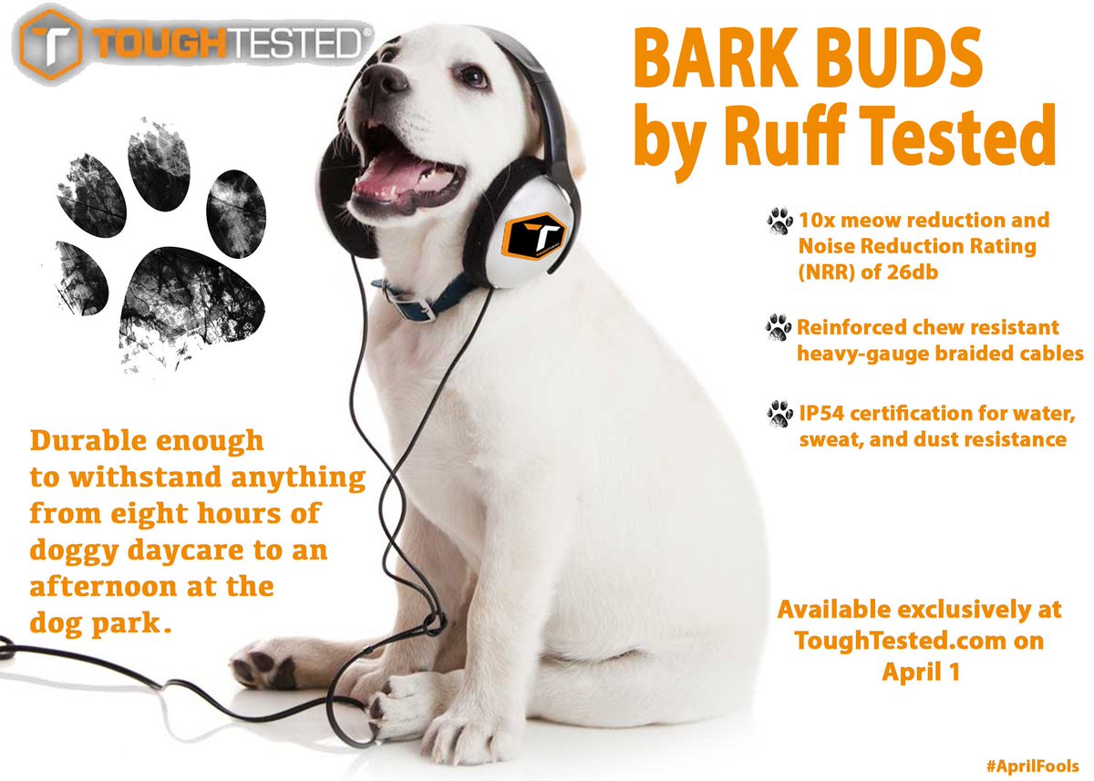 ToughTested's tweet image. #ToughTested is proud to introduce a brand new line of audio equipment designed specifically for man’s best friend. Introducing BARK BUDS from Ruff Tested.