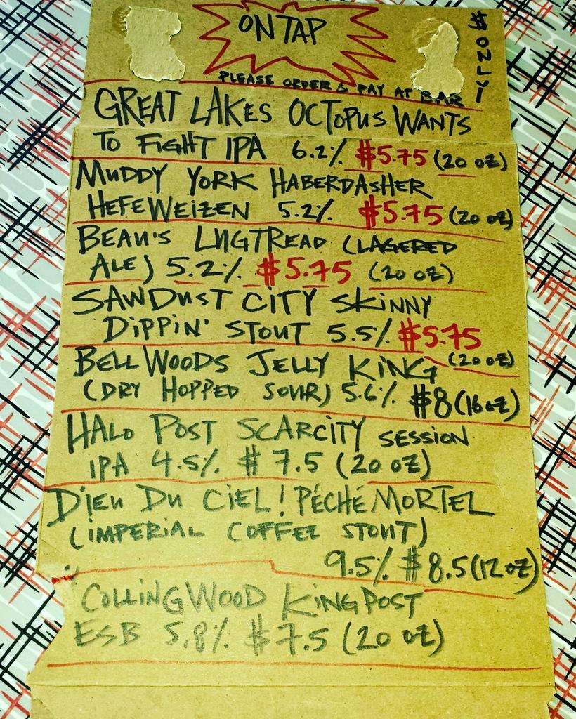 A few corrections to our previous tap list: $5.75 @beausallnatural <a href="/GreatLakesBeer/">Great Lakes Brewery 🇨🇦</a> <a href="/MYBrewingCo/">Muddy York Brewing Co.</a> <a href="/sawdustcitybeer/">Sawdust City Brewing Co.</a>
