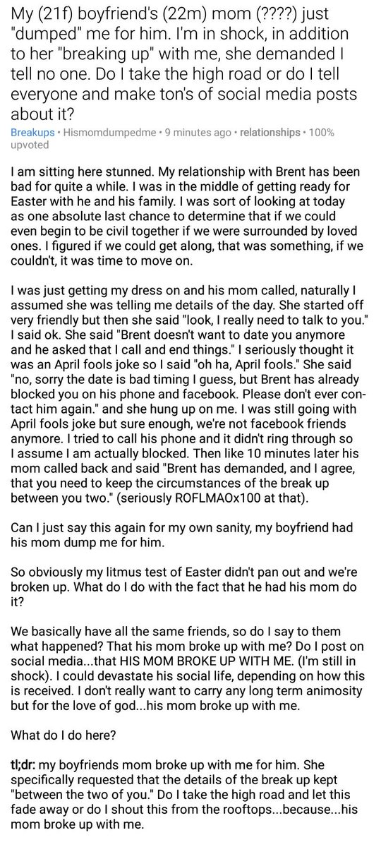 My (21f) boyfriend's (22m) mom (????) just "dumped" me for h...