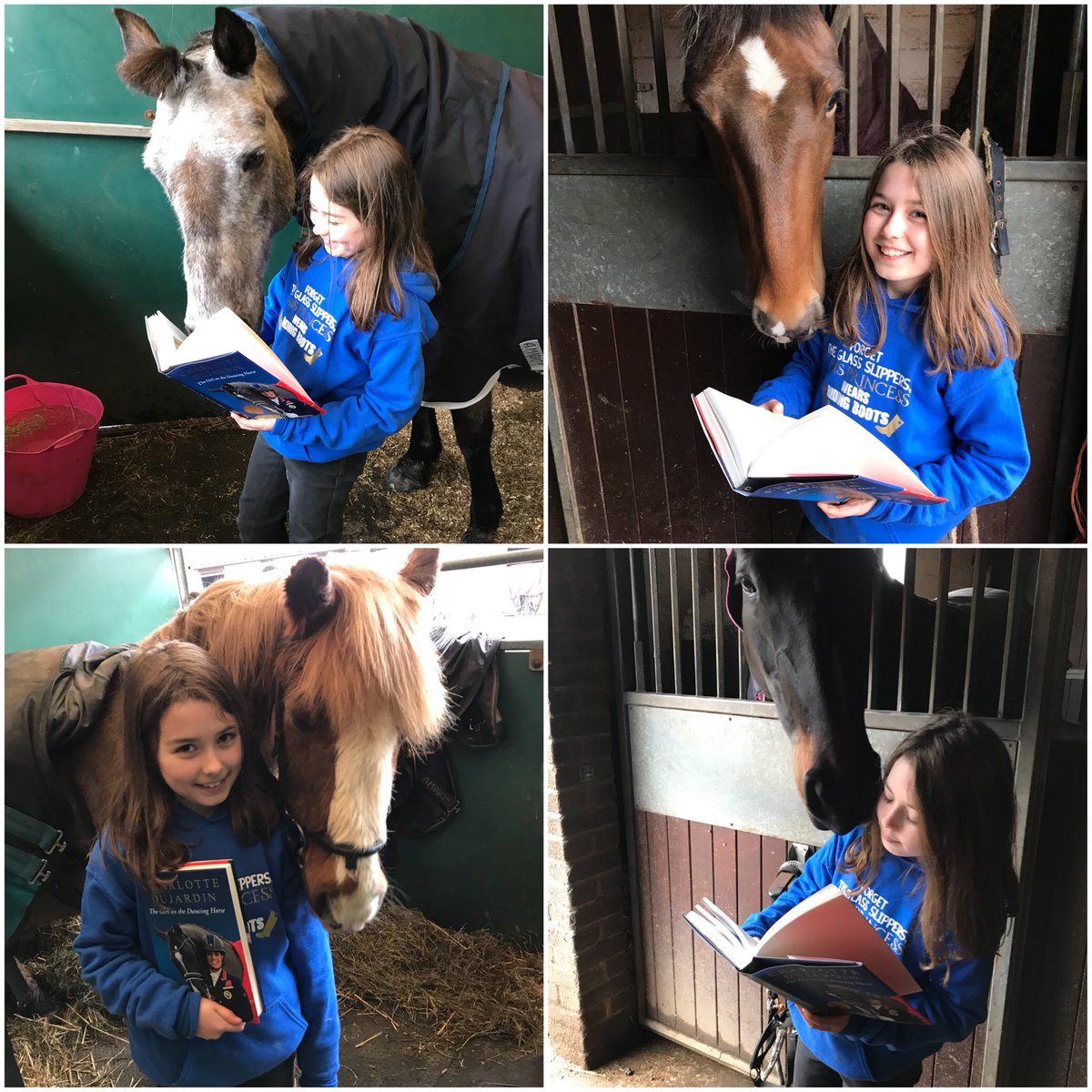 @CSJDujardin Lily aged 10 wanted me to share these photos with you. She enjoyed reading your book with her friends at the stables. #ParklandsRidingSchool #inspiration #Thegirlonthedancinghorse