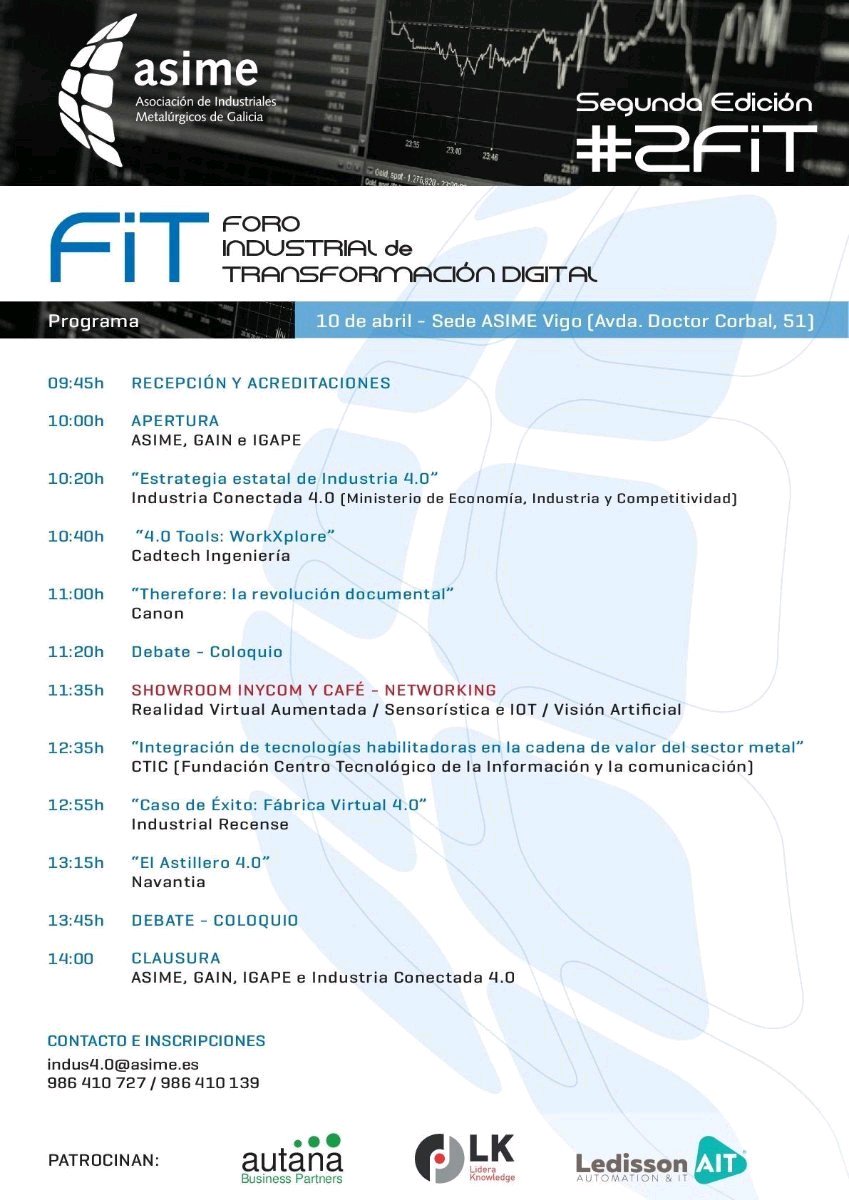 IiwanDevol's tweet photo. No os perdáis el 10 de Abril el II Foro Industrial de Transformación Digital (FIT), organizado por @asimegalicia y patrocinado por @LedissonAIT: #Industria40 y #digitalización para ser más competitivos. Podéis inscribiros desde este enlace: https://t.co/xuHk5LoThL https://t.co/ECMnlucSah
